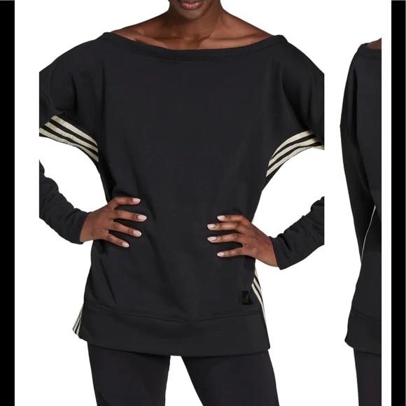 adidas Off the shoulder boat neck three stripe tunic sweatshirt Small Cr… - Picture 1 of 7